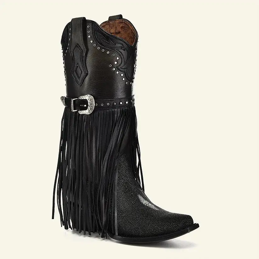 1GAXMA - Cuadra black western cowgirl sitgnray leather boots for women