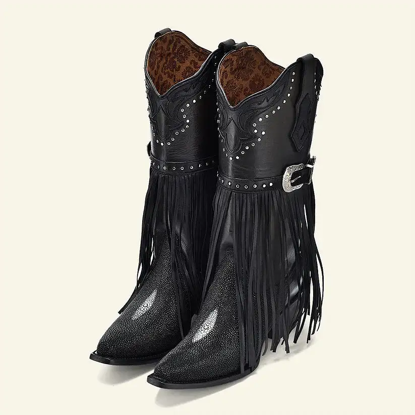 1GAXMA - Cuadra black western cowgirl sitgnray leather boots for women