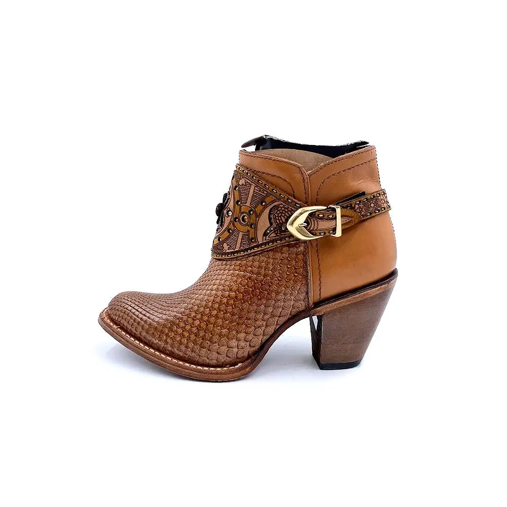 2Q02PH - Cuadra brown casual cowboy python ankle boots for women