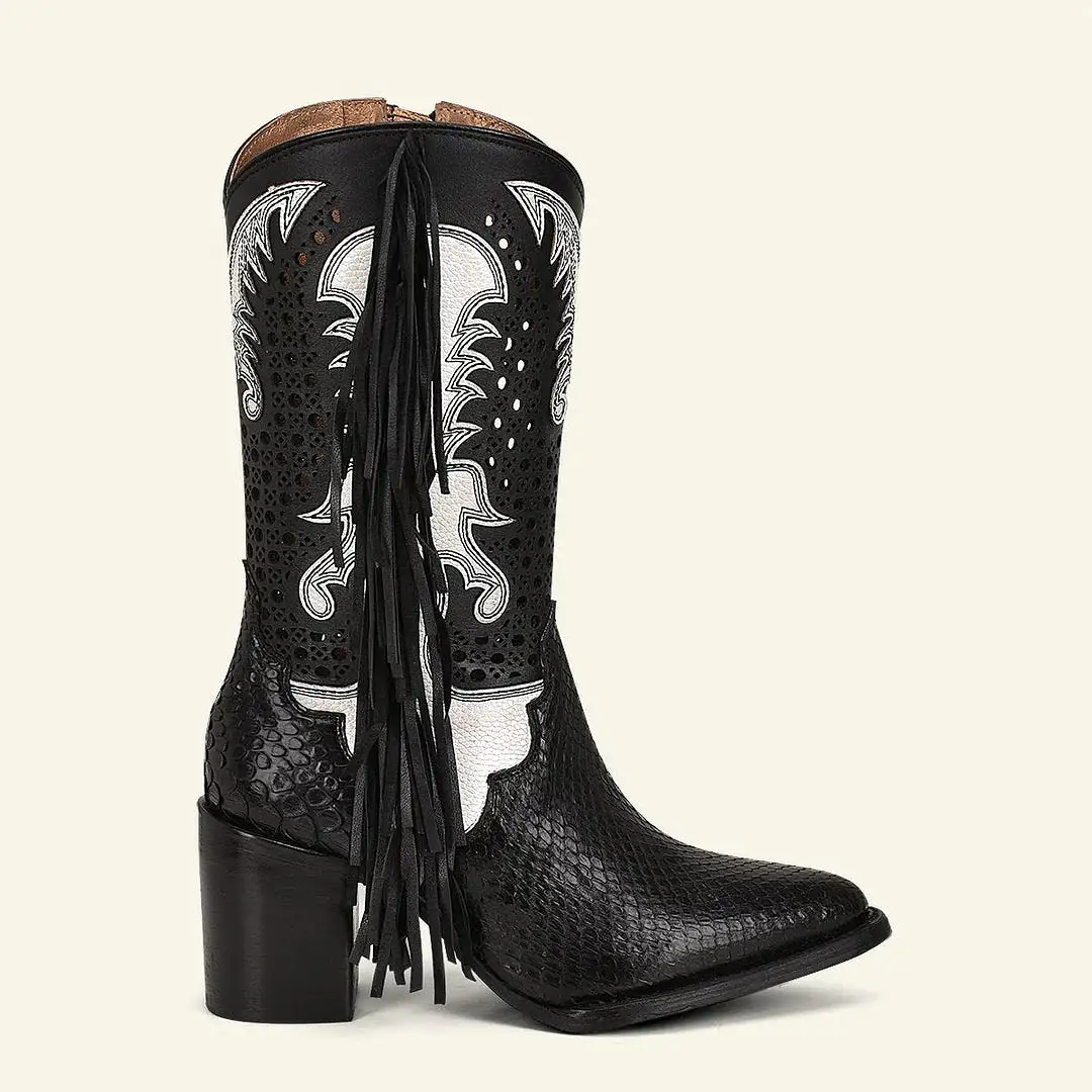 4Q09PH - Cuadra black western fashion python skin boots for women