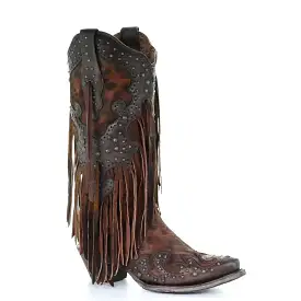 A3618 -M  Corral brown western cowgirl goatskin boots for women