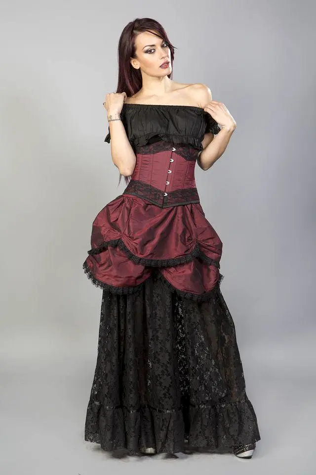 Amanda Underbust Steel Boned Corset In Taffeta With Black Lace Details