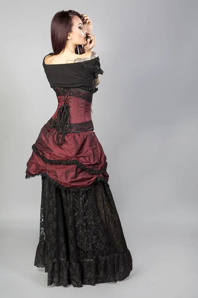 Amanda Underbust Steel Boned Corset In Taffeta With Black Lace Details