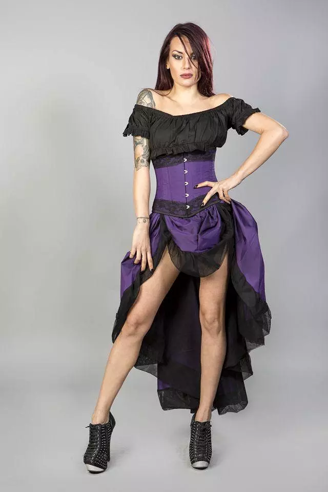 Amanda Underbust Steel Boned Corset In Taffeta With Black Lace Details