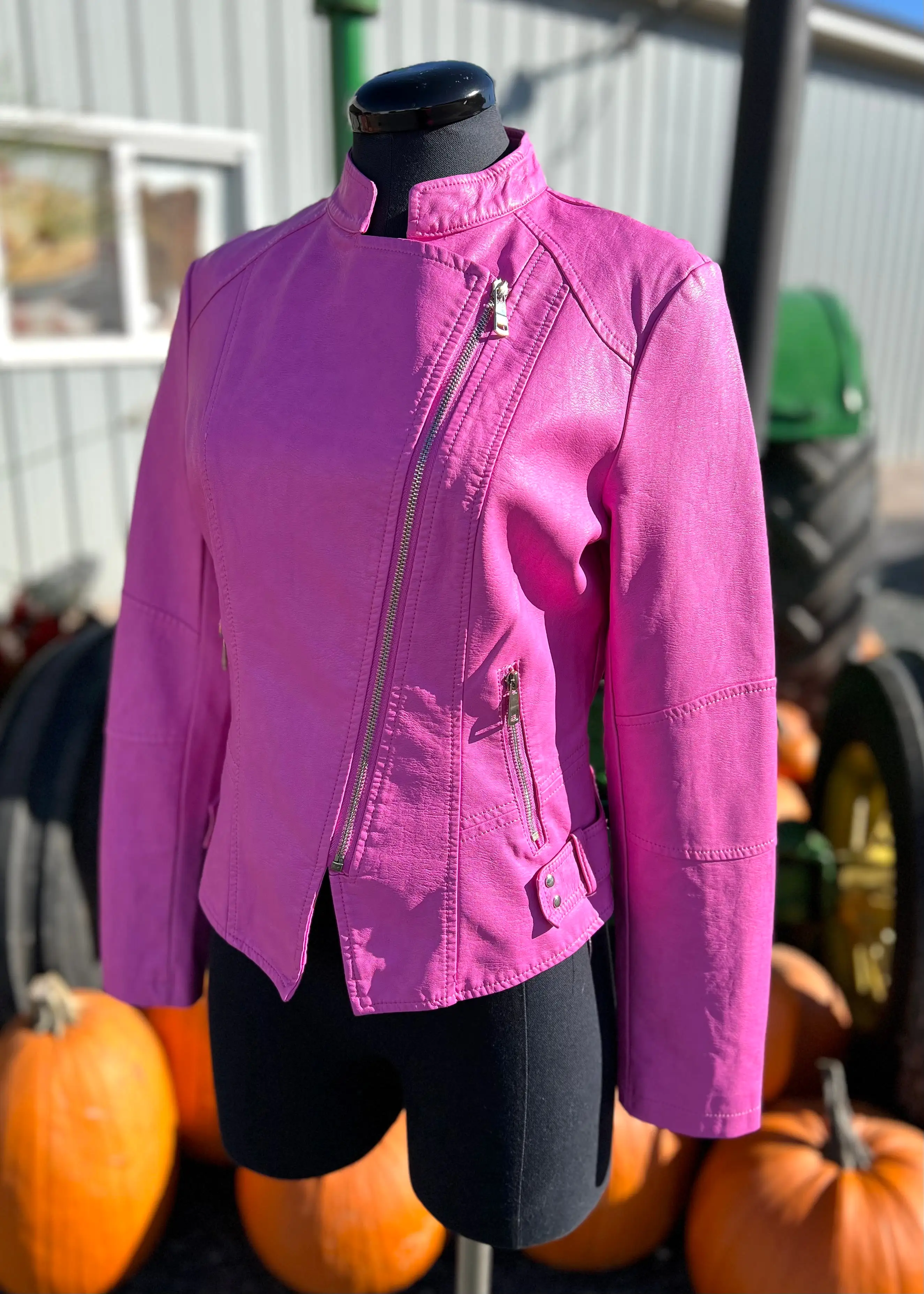 Barbie-Pink Moto Faux Leather Jacket