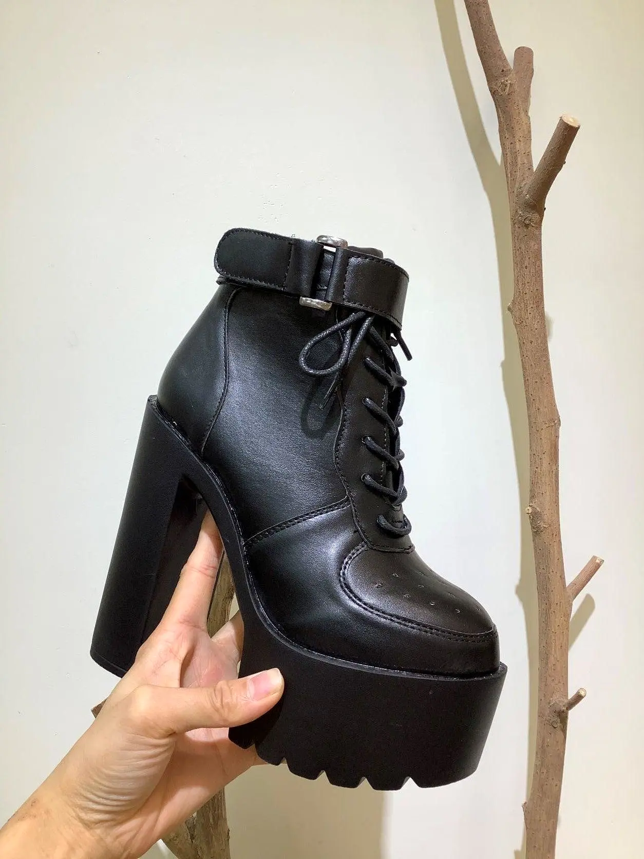 Black Block Heel Platform Boots