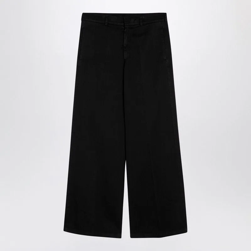 BLACK COTTON WIDE TROUSERS