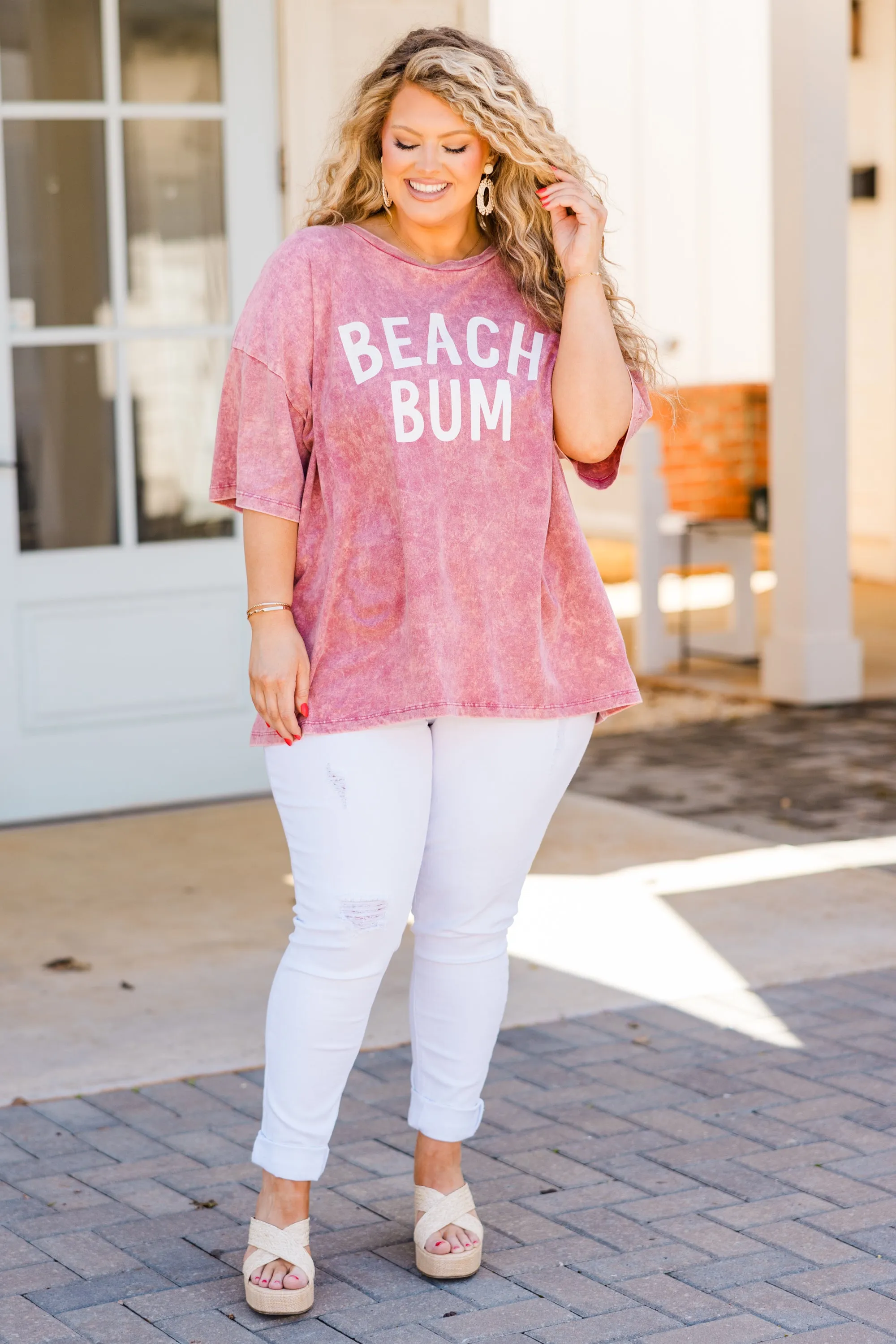 By The Coast Boyfriend Tee, Ash Pink Acid Wash