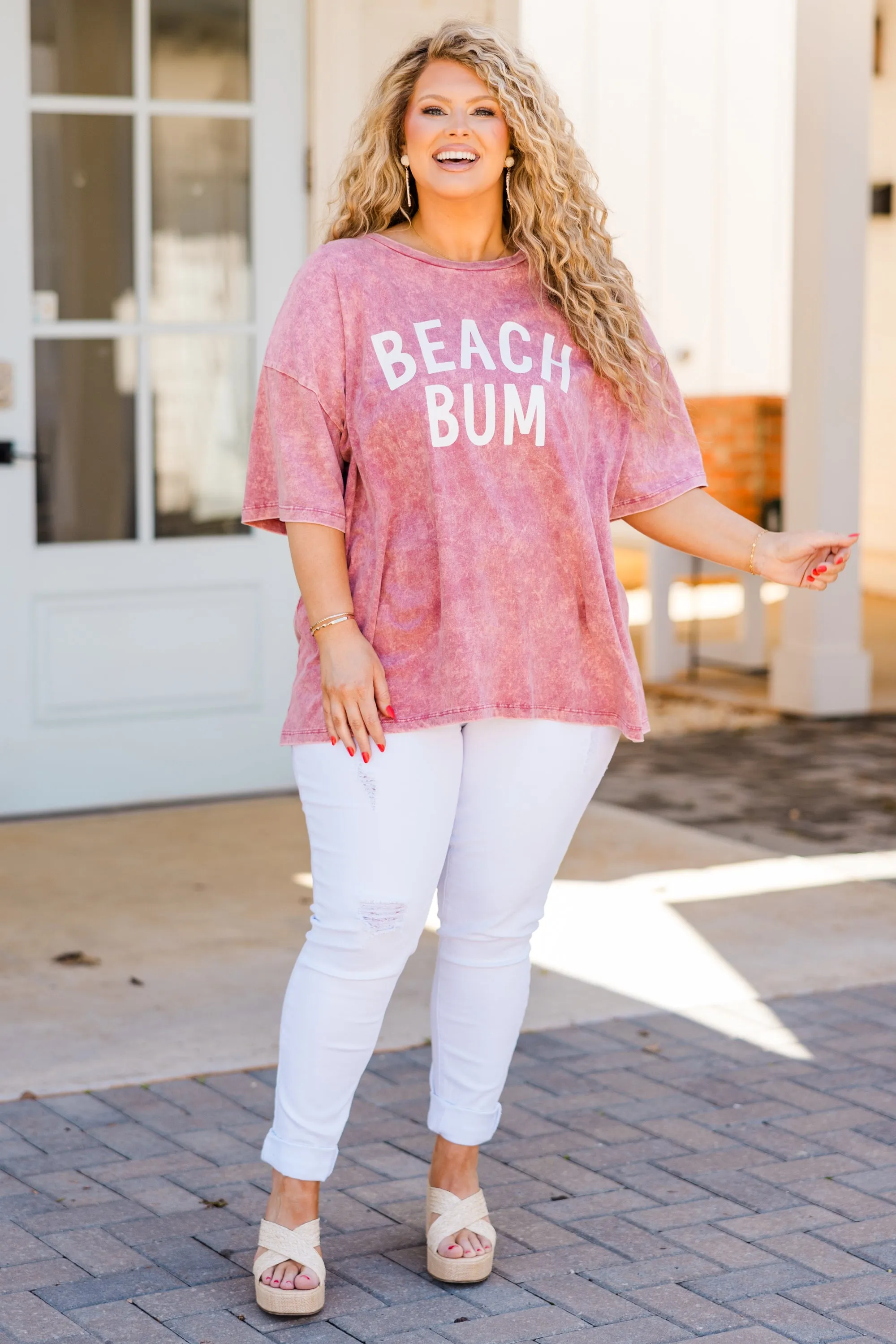 By The Coast Boyfriend Tee, Ash Pink Acid Wash