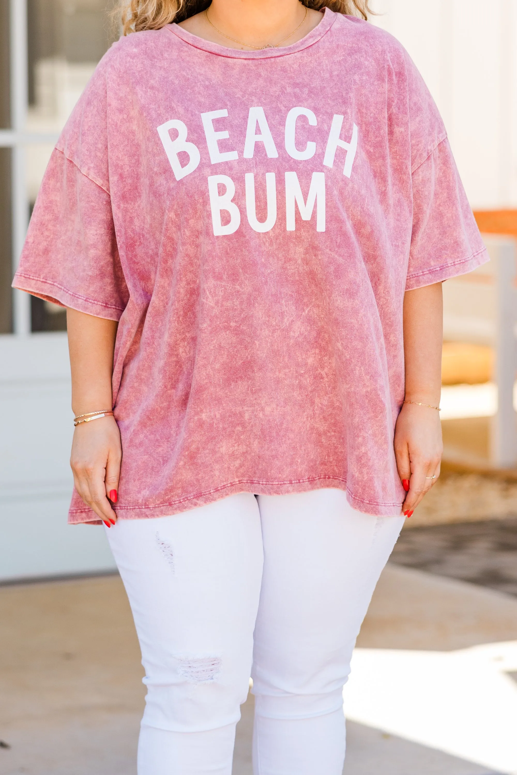 By The Coast Boyfriend Tee, Ash Pink Acid Wash