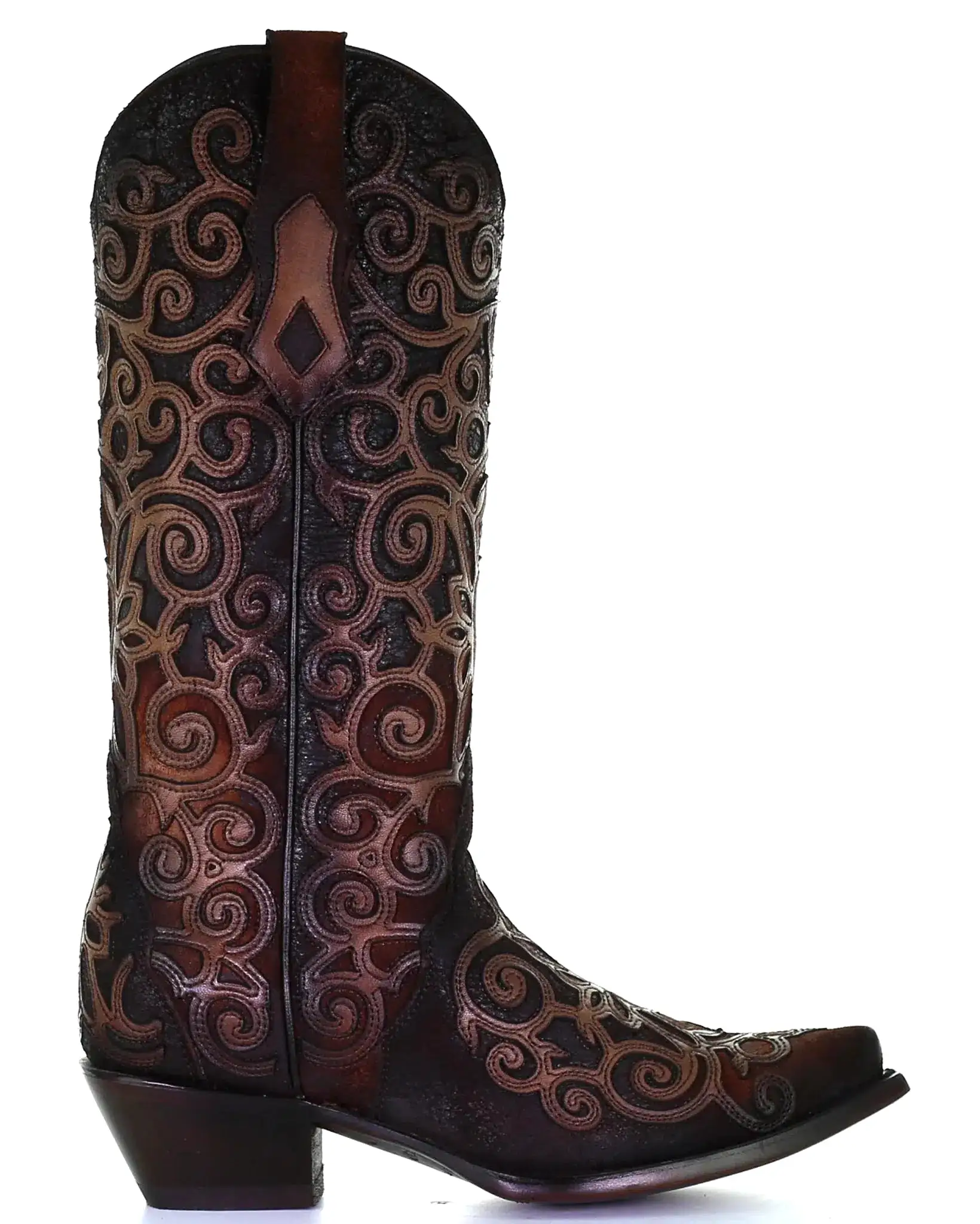 C3744-M Corral brown and red cowhide leather boots for women