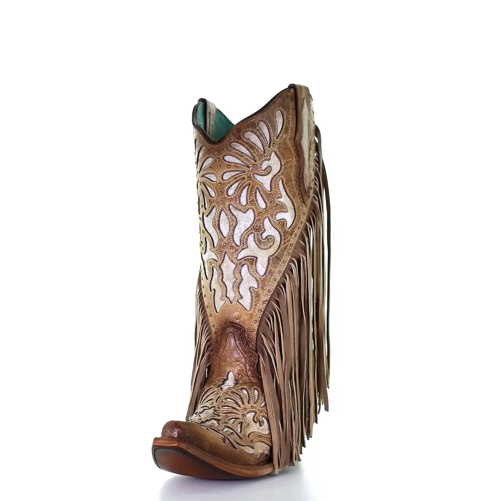 C3766- M Corral white and brown western cowgirl leather boots for women