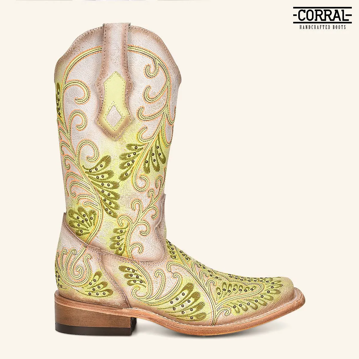 C3967 - M Corral green western cowgirl leather studded boots for women