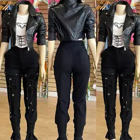 Crop Faux Leather Jacket (Black)