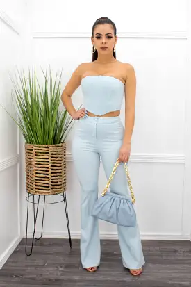 Crop Top Corset Style B Blue Pant Set