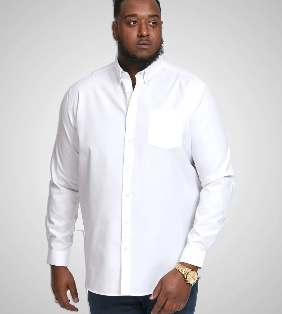 D555 Big Mens White Oxford Shirt With Long Sleeves (RICHARD WHITE)