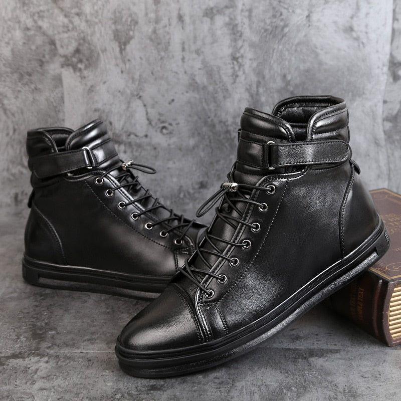 DM340 Men's Casual Shoes - Ankle Black Leather Boots Sneakers