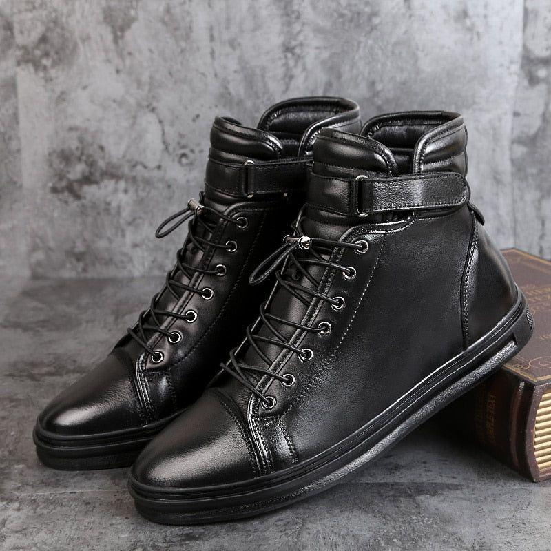 DM340 Men's Casual Shoes - Ankle Black Leather Boots Sneakers