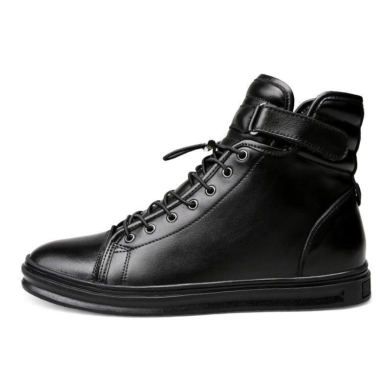 DM340 Men's Casual Shoes - Ankle Black Leather Boots Sneakers