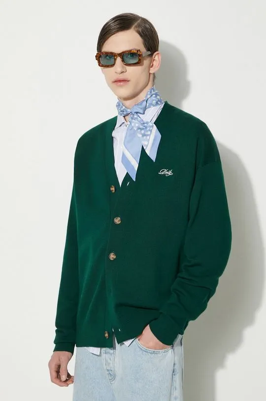 Drôle de Monsieur wool jumper Le Cardigan Drôle men’s green color PERM-CA123-WO007-DGN