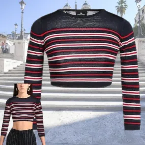 ELISABETTA FRANCHI  |Crew Neck Stripes Casual Style Long Sleeves