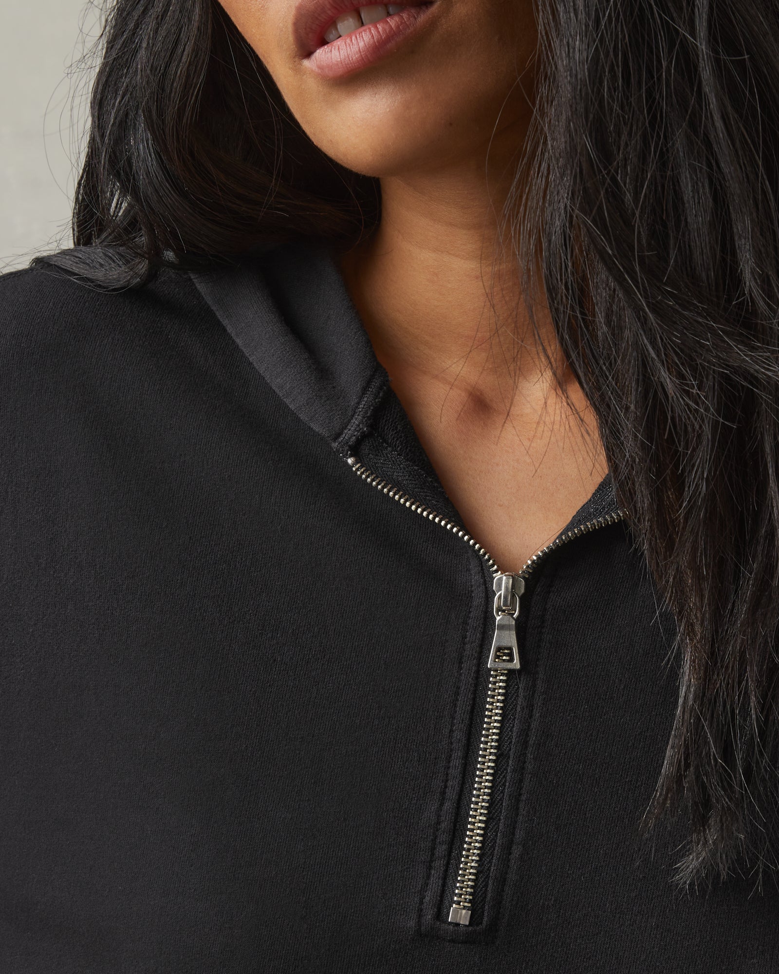 French Terry Half Zip Hoodie - Black