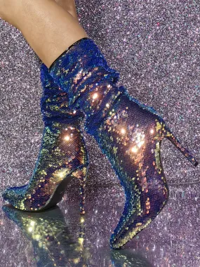 Glitter Slouch Boots Pointed Toe Stiletto Heel Ankle Boots