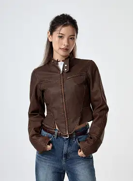 Hem Detail Faux Leather Jacket CG29