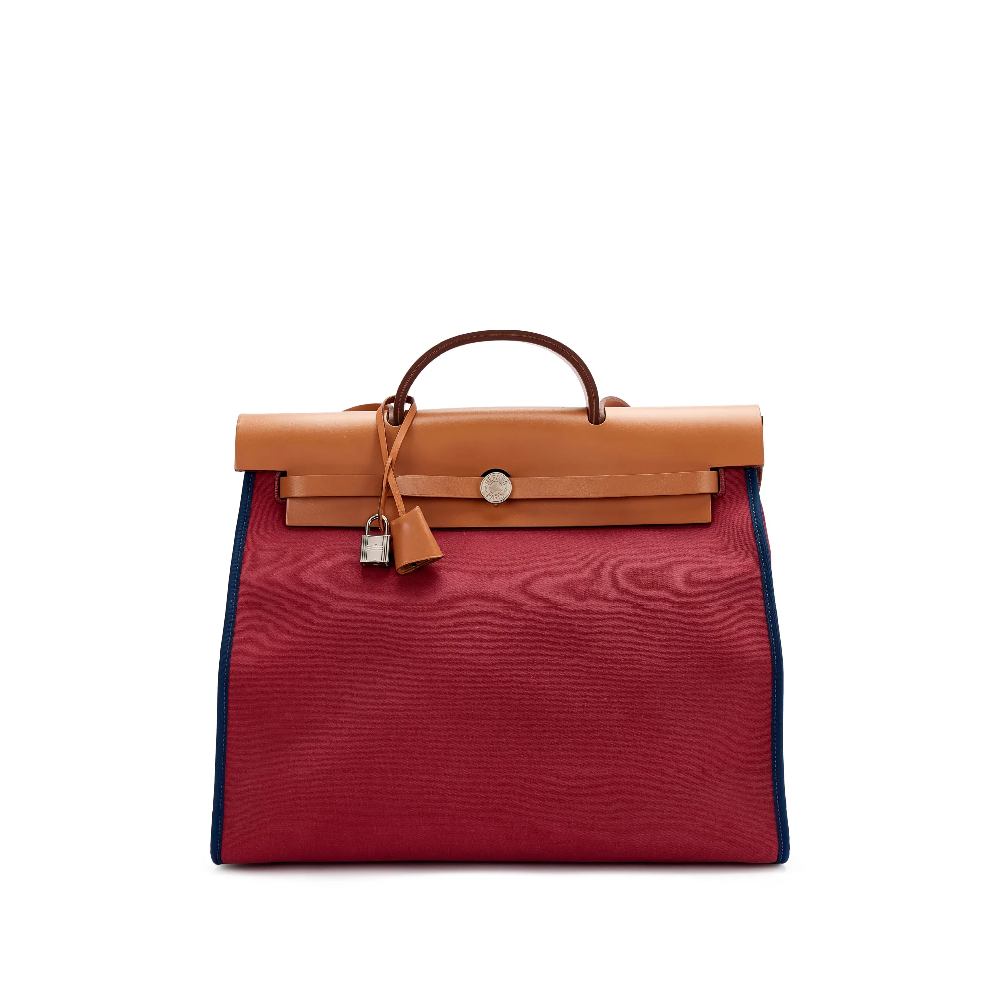 Hermès Natural Vache Hunter and Rouge Grenat and Bleu Saphir Toile Herbag 39 Palladium Hardware, 2014