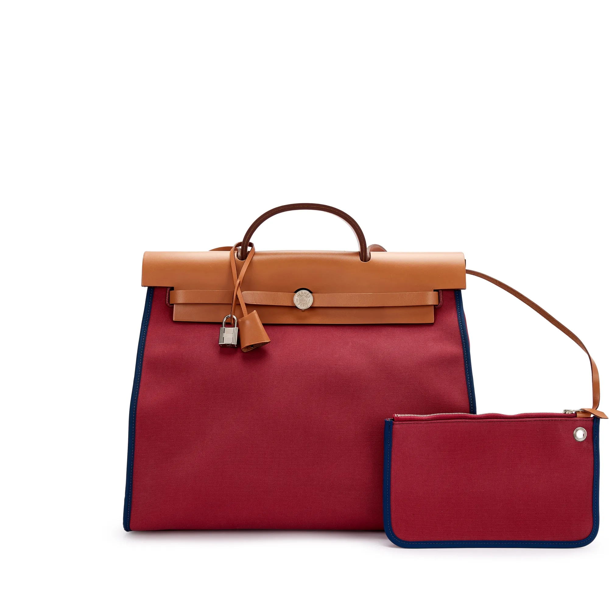 Hermès Natural Vache Hunter and Rouge Grenat and Bleu Saphir Toile Herbag 39 Palladium Hardware, 2014