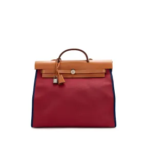 Hermès Natural Vache Hunter and Rouge Grenat and Bleu Saphir Toile Herbag 39 Palladium Hardware, 2014