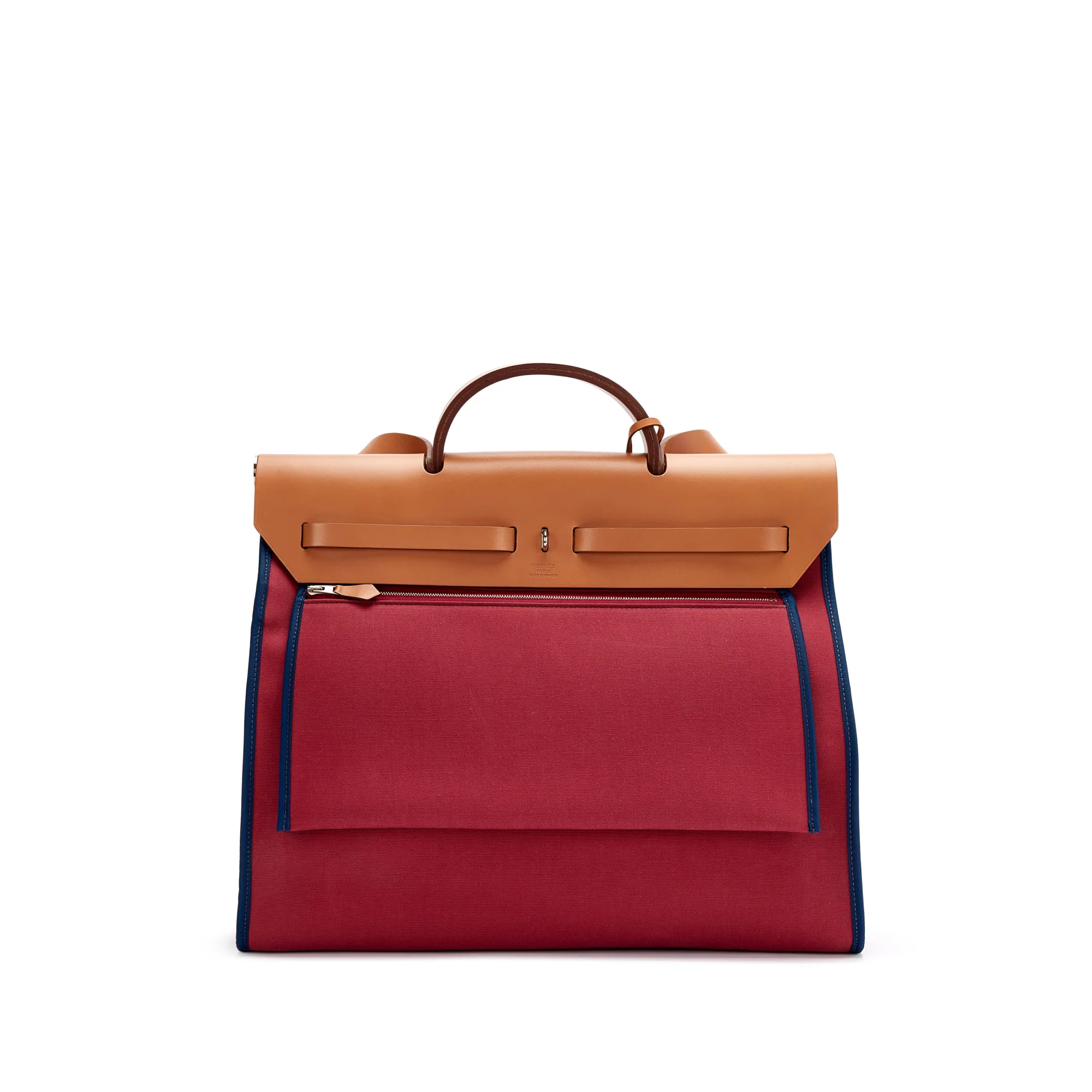 Hermès Natural Vache Hunter and Rouge Grenat and Bleu Saphir Toile Herbag 39 Palladium Hardware, 2014