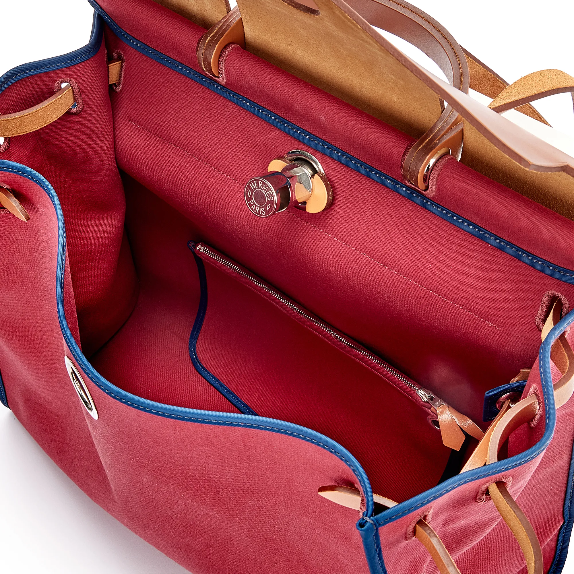 Hermès Natural Vache Hunter and Rouge Grenat and Bleu Saphir Toile Herbag 39 Palladium Hardware, 2014