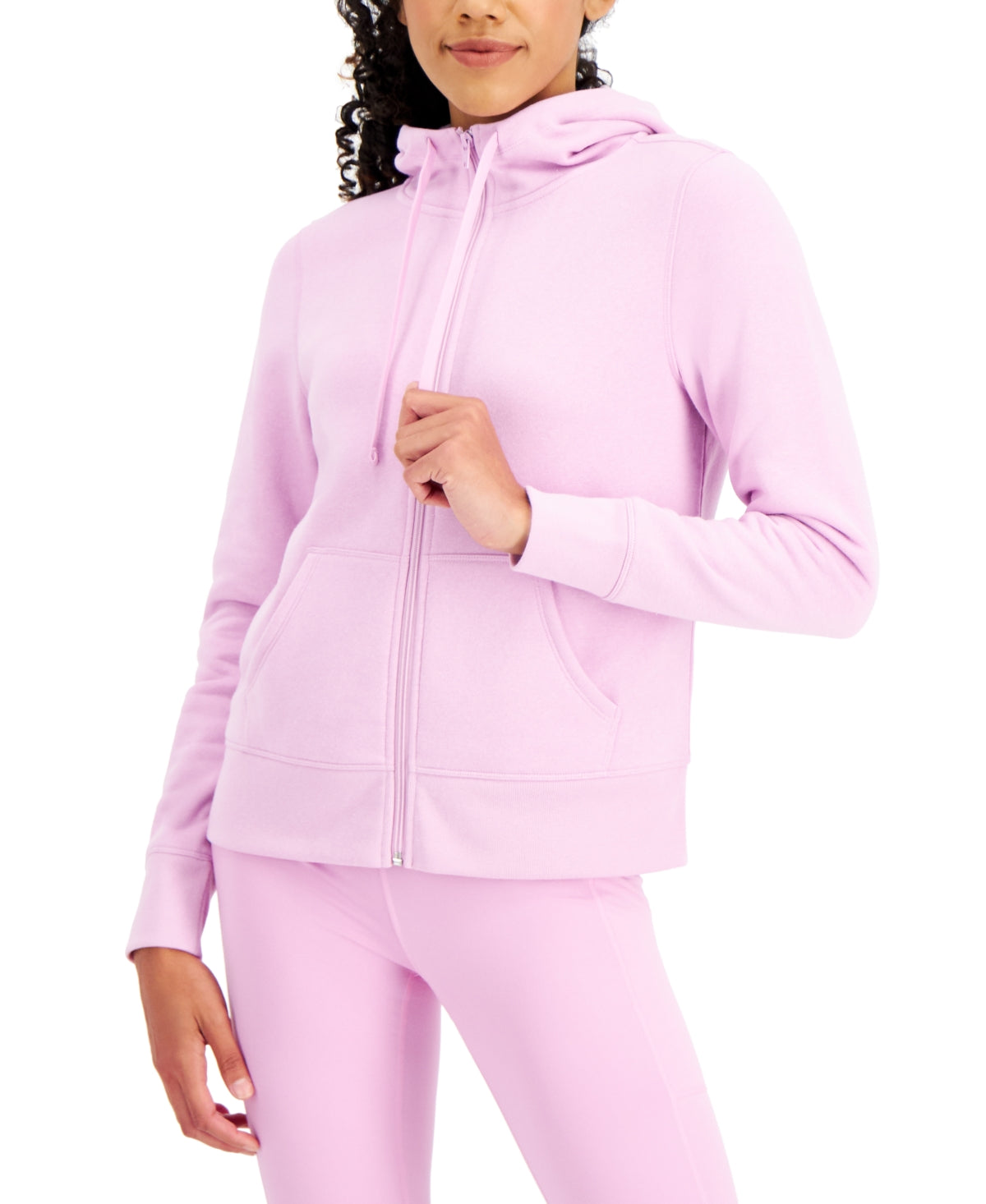 Id Ideology Women's Zip Front Fleece Hoodie Pink Size Medium