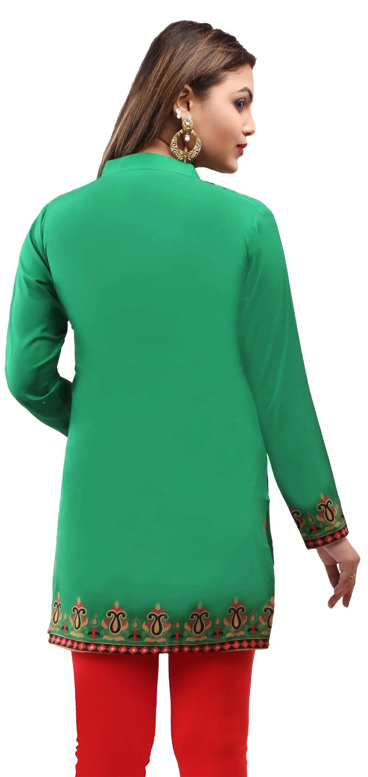 India Blouse Tunic Top Kurti Women's Printed Indian Apparel (Green)