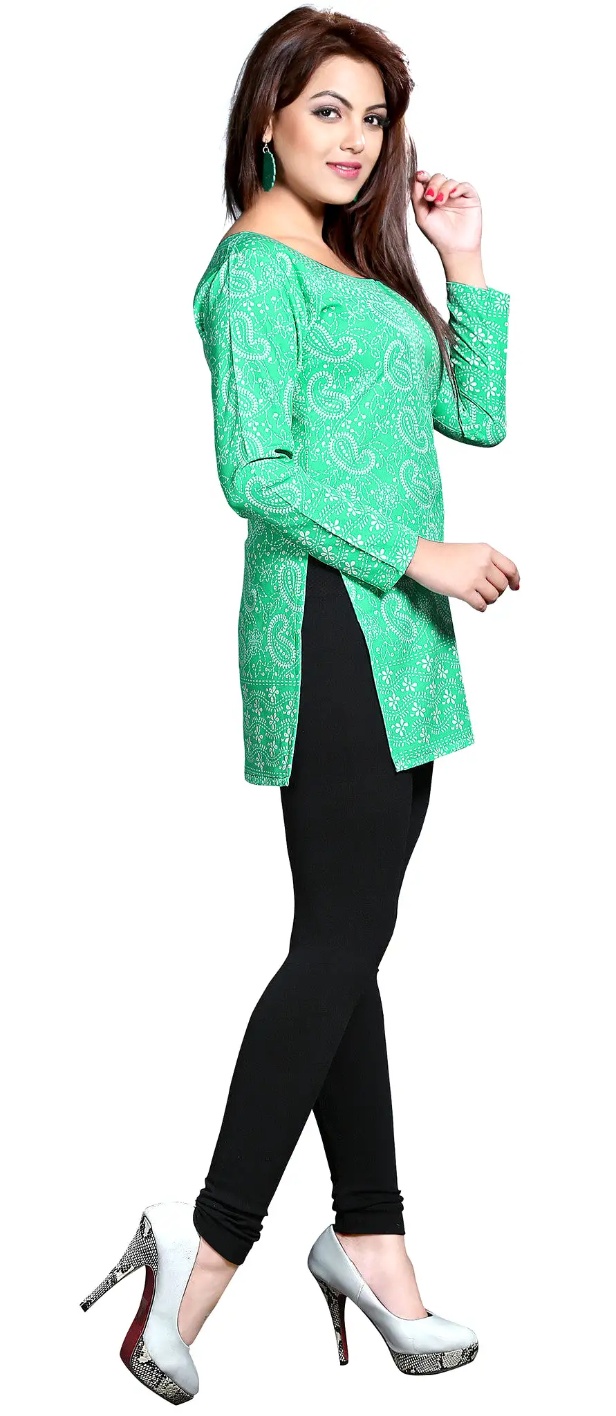 India Long Tunic Top Kurti Womens Printed Indian Apparel (Green)