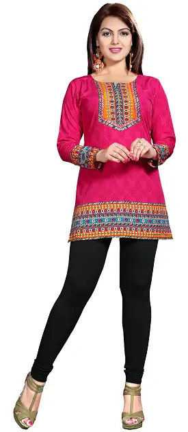 India Long Tunic Top Kurti Womens Printed Indian Apparel (Pink)