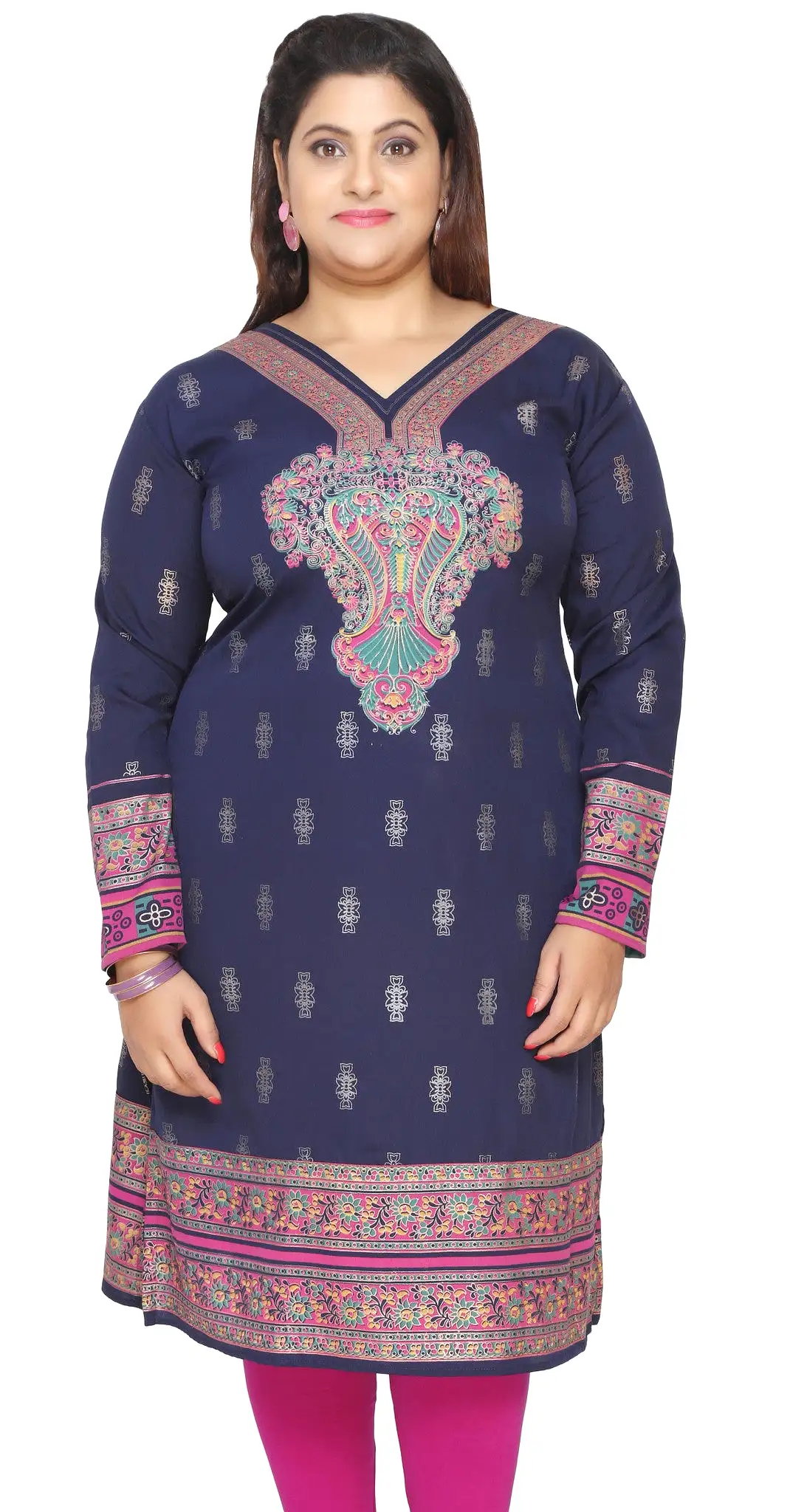 India Tunic Long Top Kurti Womens Plus Size Indian Clothes (Blue)