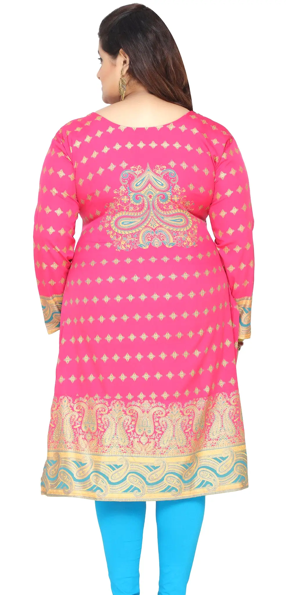 India Tunic Long Top Kurti Womens Plus Size Indian Clothes (Pink)