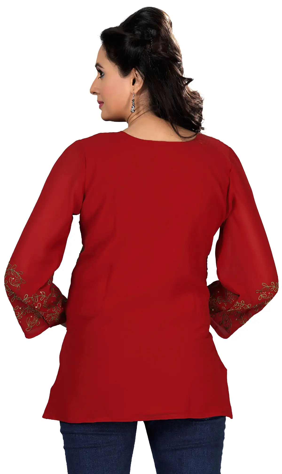 India Tunic Top Kurti Womens Embroidered Indian Clothing (Maroon)