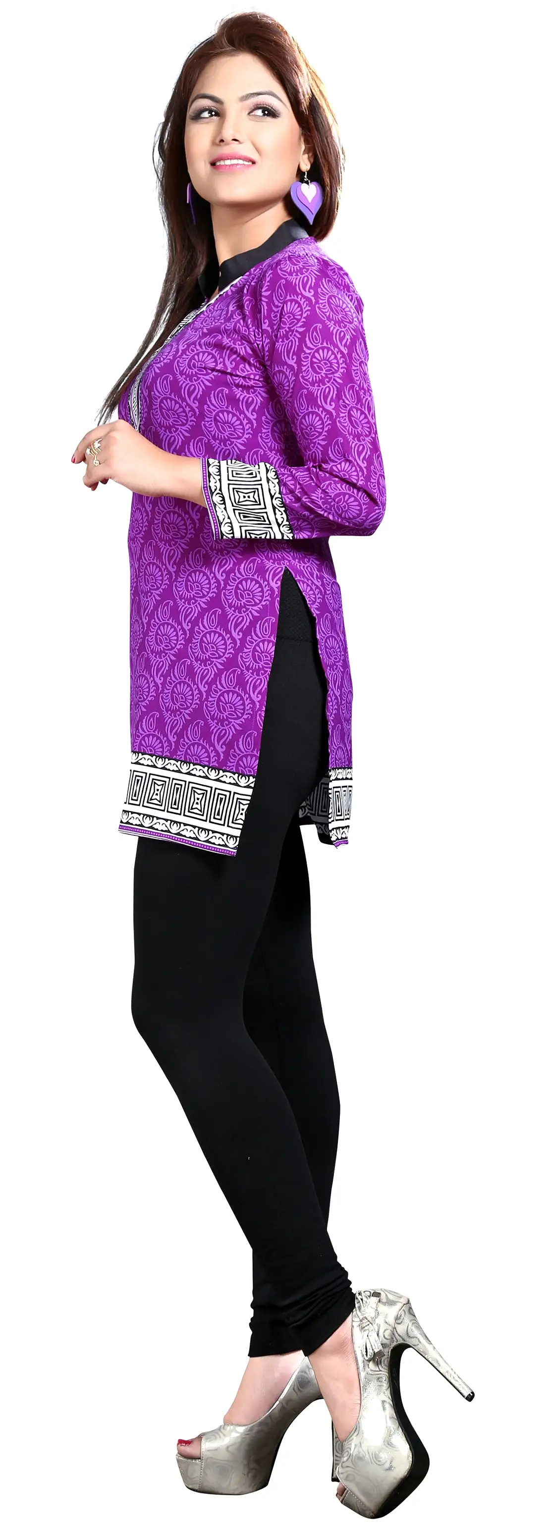 India Tunic Top Kurti Womens Long Blouse Indian Apparel (Purple)