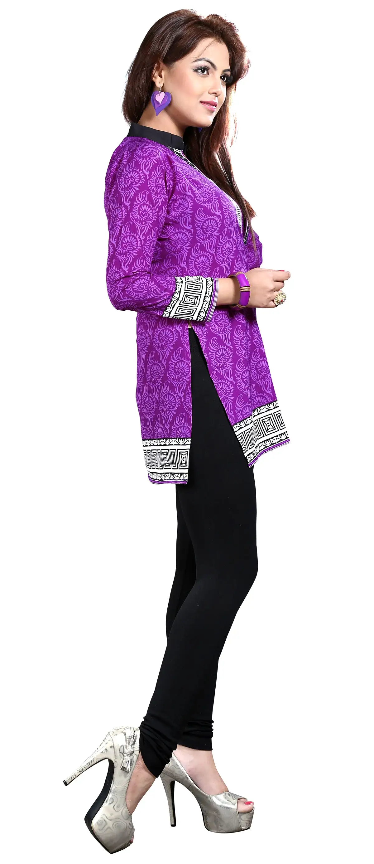 India Tunic Top Kurti Womens Long Blouse Indian Apparel (Purple)