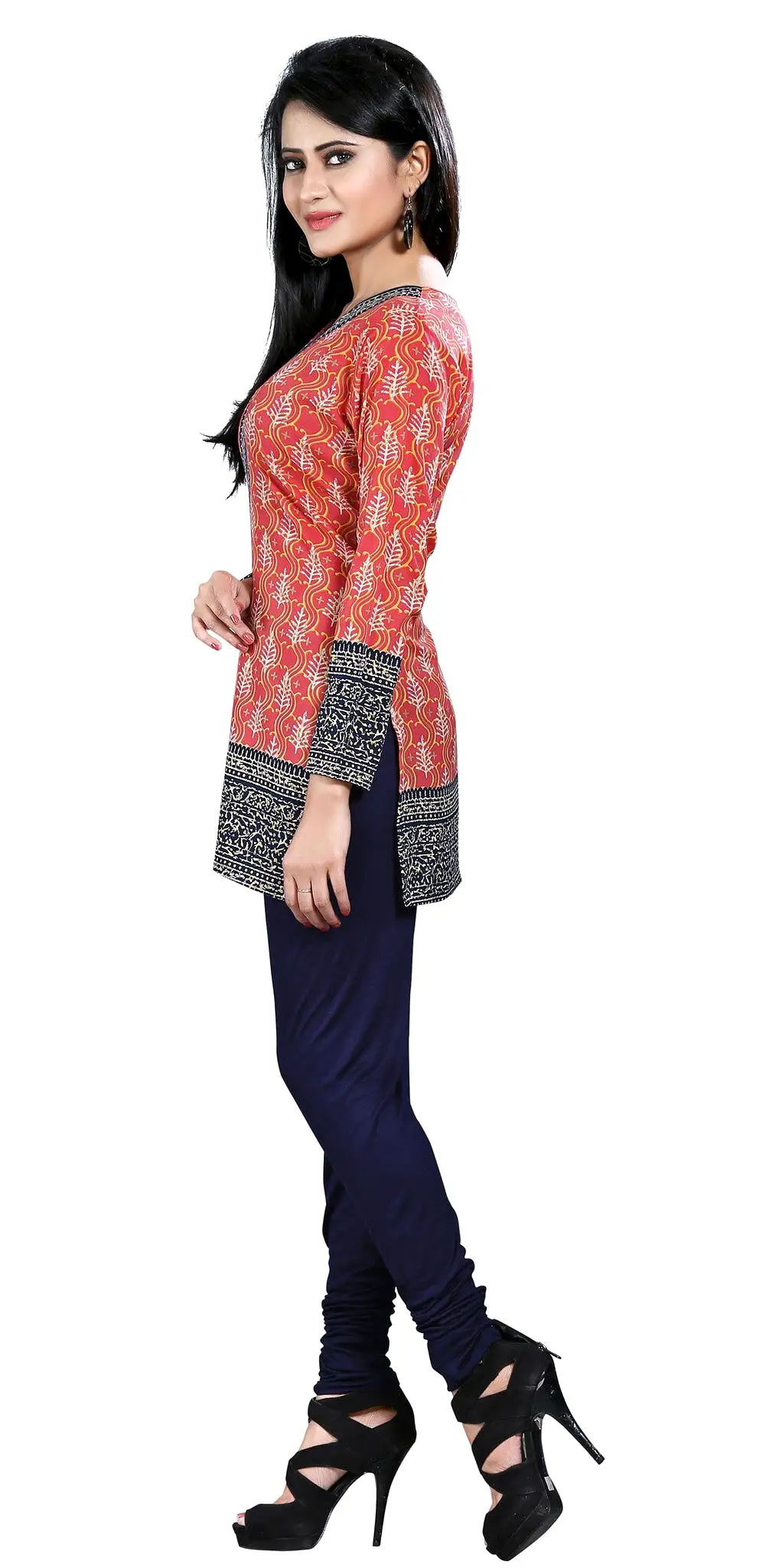 India Tunic Top Kurti Womens Long Blouse Indian Apparel (Red)