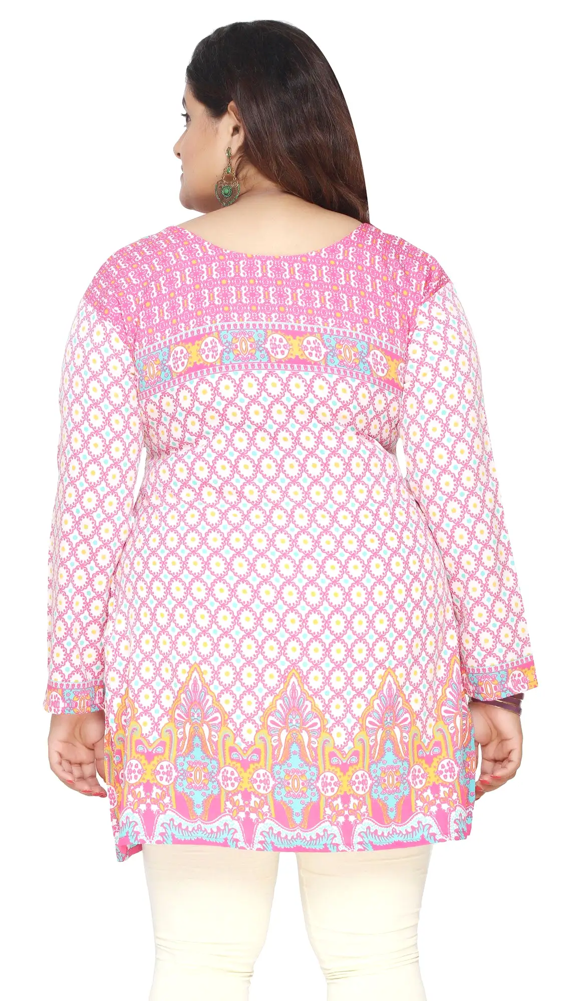 India Tunic Top Kurti Womens Printed Plus Size Indian Clothes (Pink)