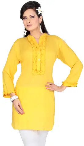 India Tunic Top Kurti Womens Rayon Cotton Indian Apparel (Yellow)