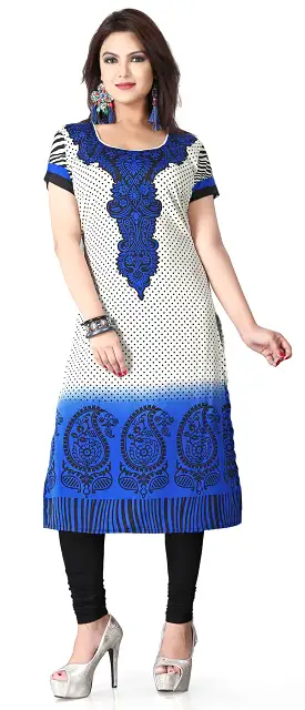 India Tunic Top Long  Kurti Womens Printed Indian Clothing (Blue)