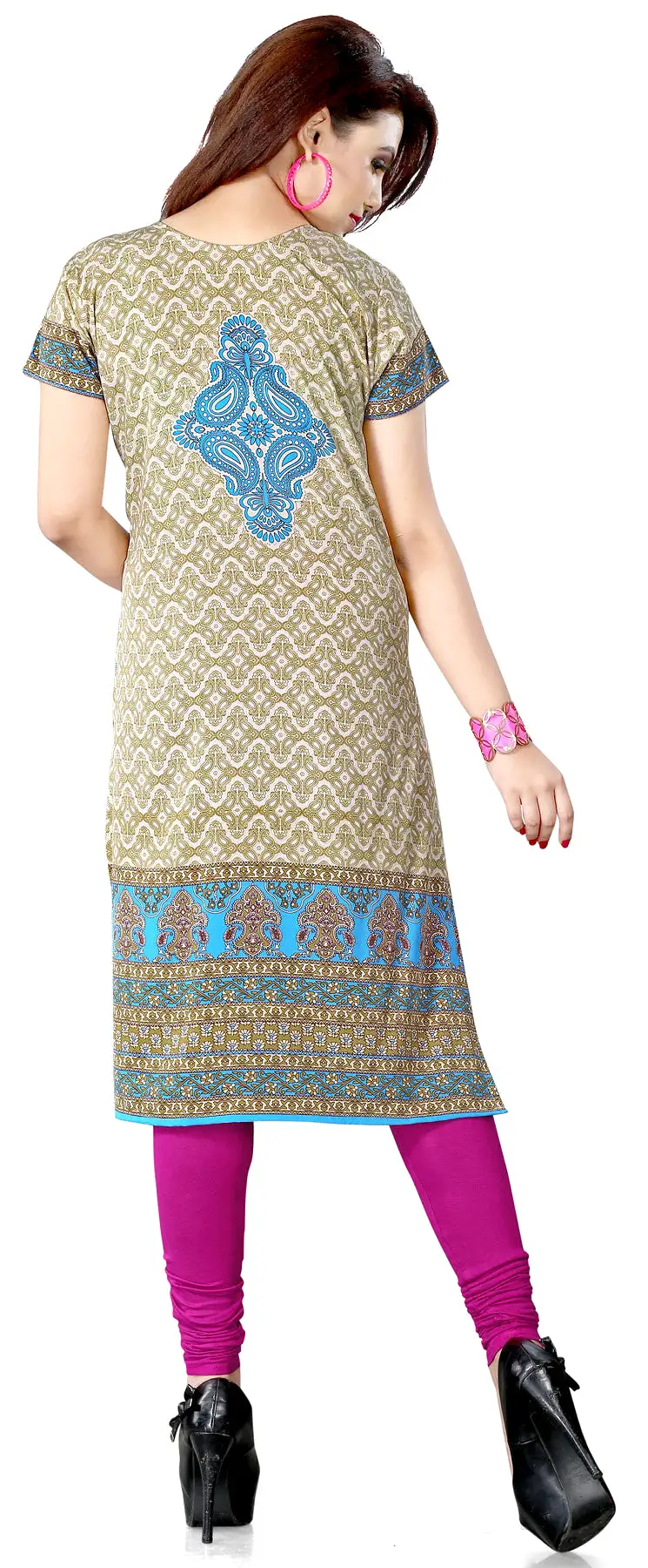 India Tunic Top Long  Kurti Womens Printed Indian Clothing (Magenta)