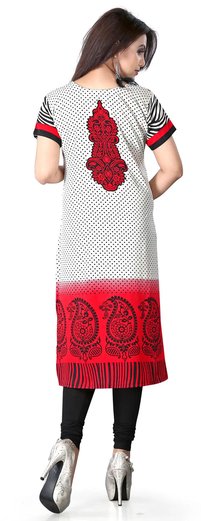 India Tunic Top Long  Kurti Womens Printed Indian Clothing (Red)