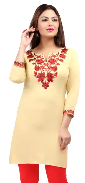 India Women's Tunic Top Kurti Embroidered Clothing (Light Gold)