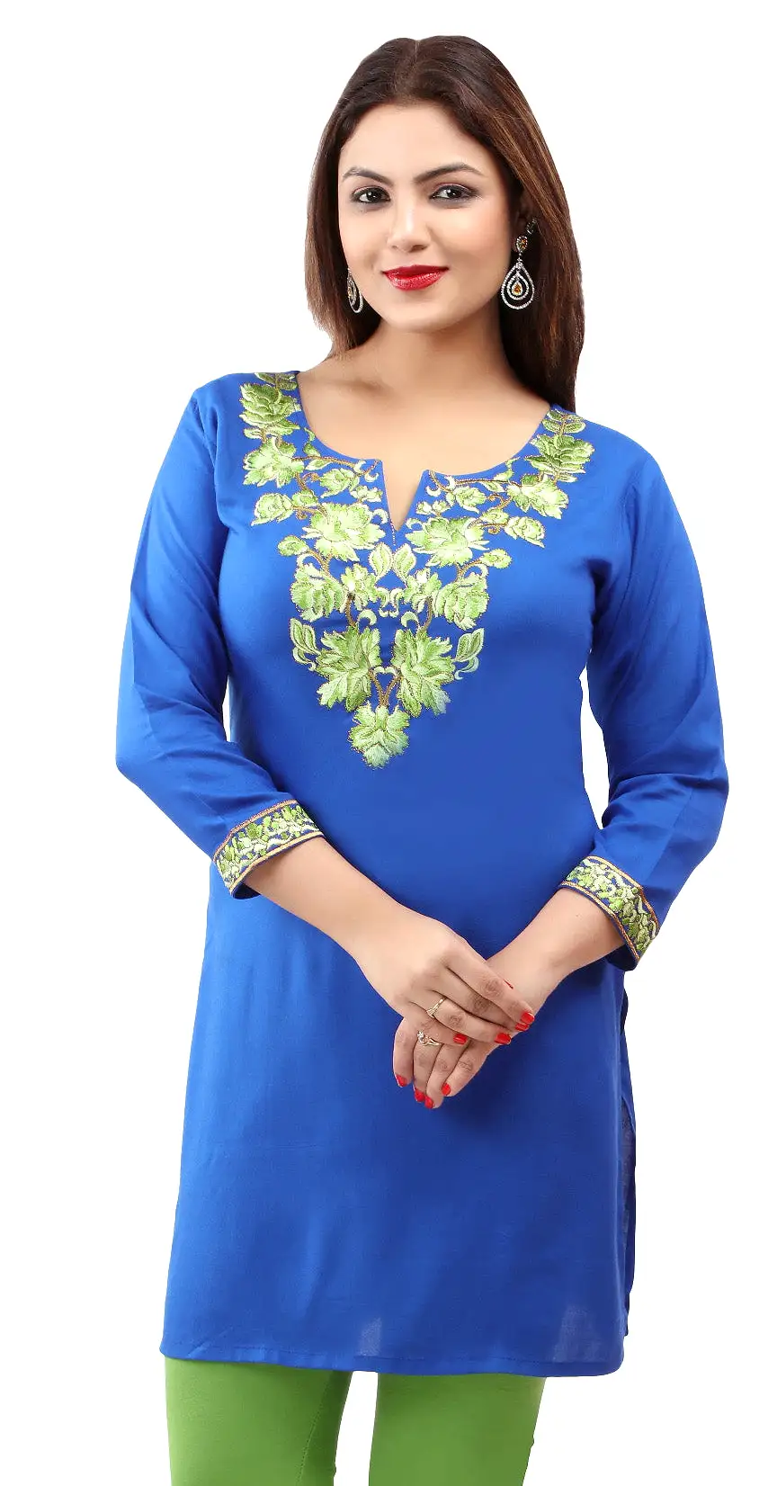 India Women's Tunic Top Kurti Embroidered Indian Clothing (Blue)